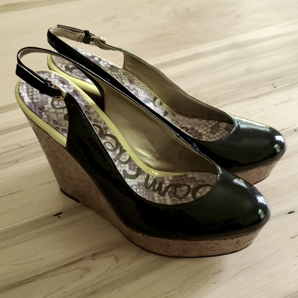 sam edelman patent leather wedge sandals shoes mallory leather 9.5